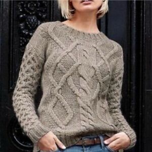Garnet Hill Sweater Cable Knit Wool Alpaca XS Tan Brown